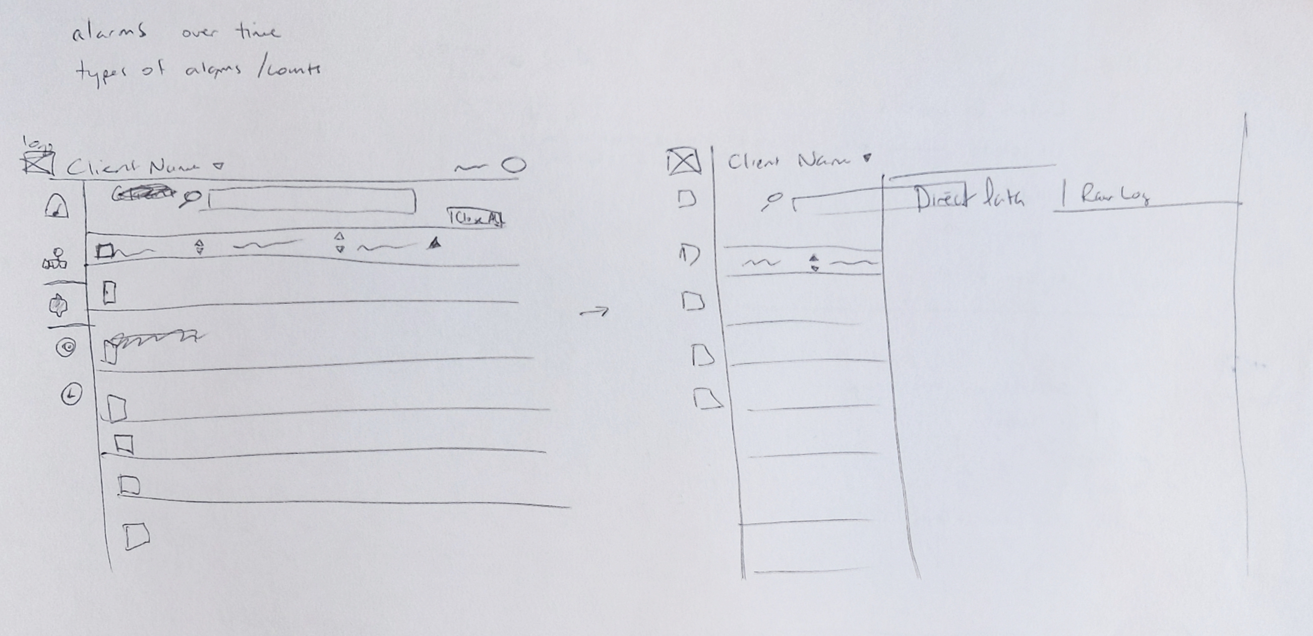 Hand drawn sketch of user interface