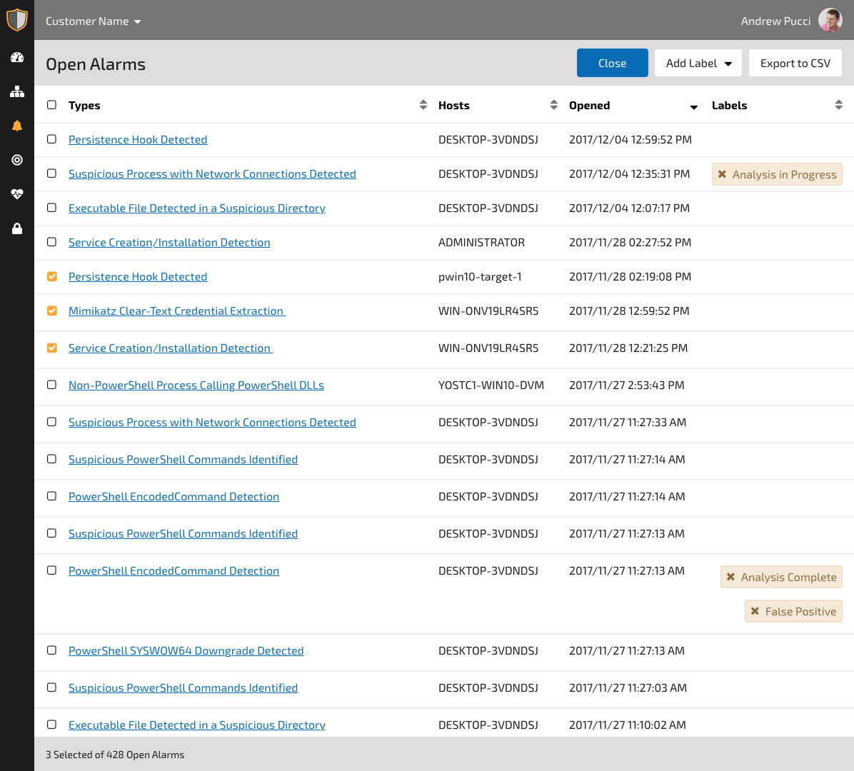 Mockup of user interface