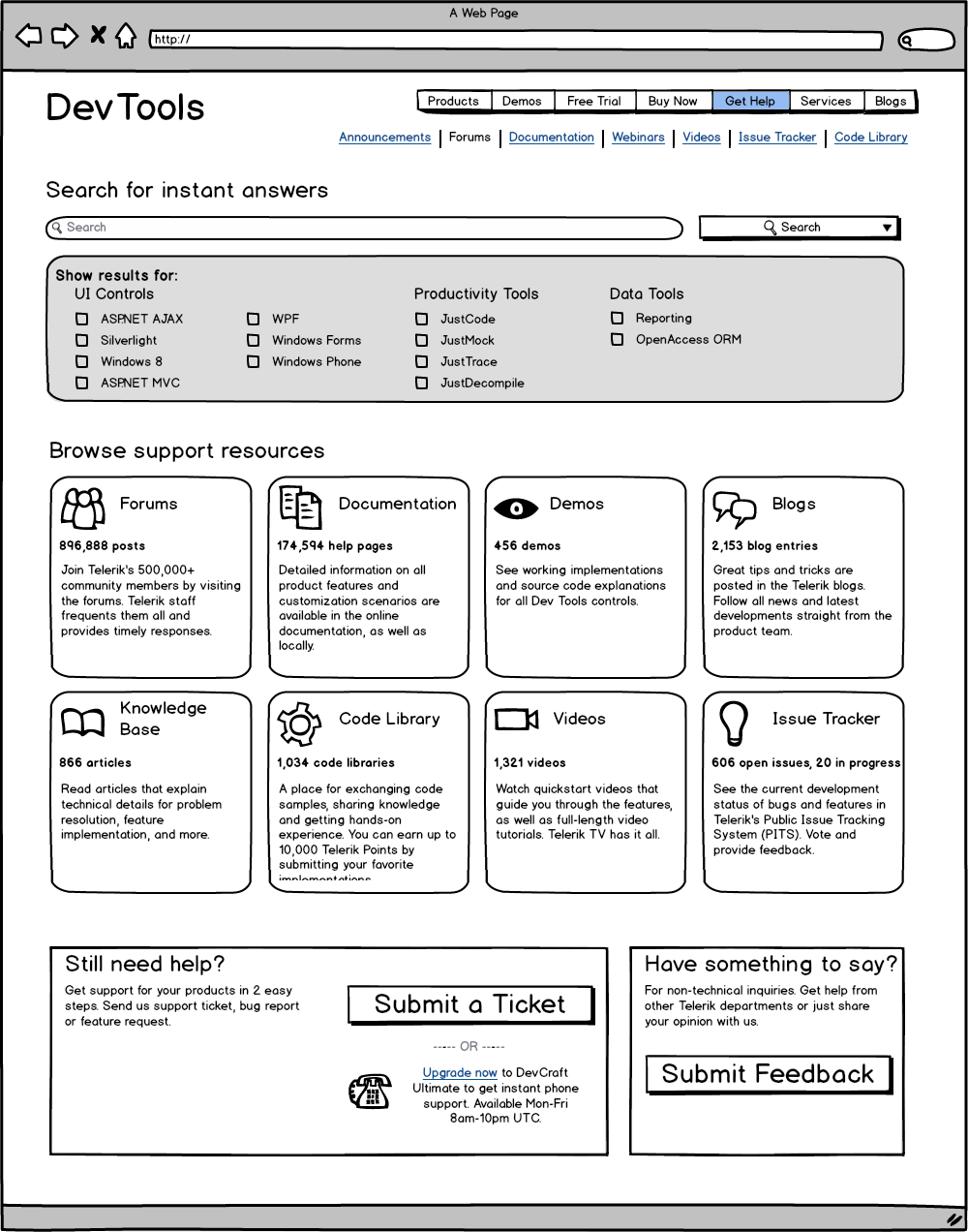 Mockup of documentation homepage