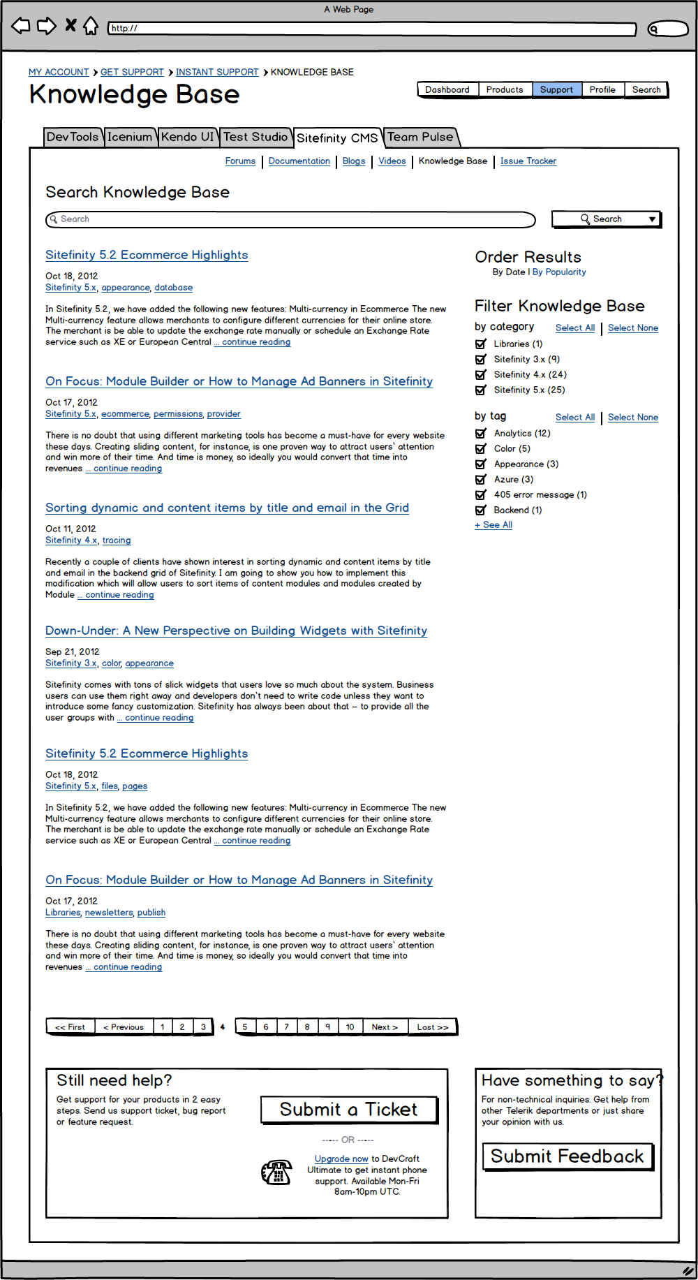 Mockup of the knowledgebase interface