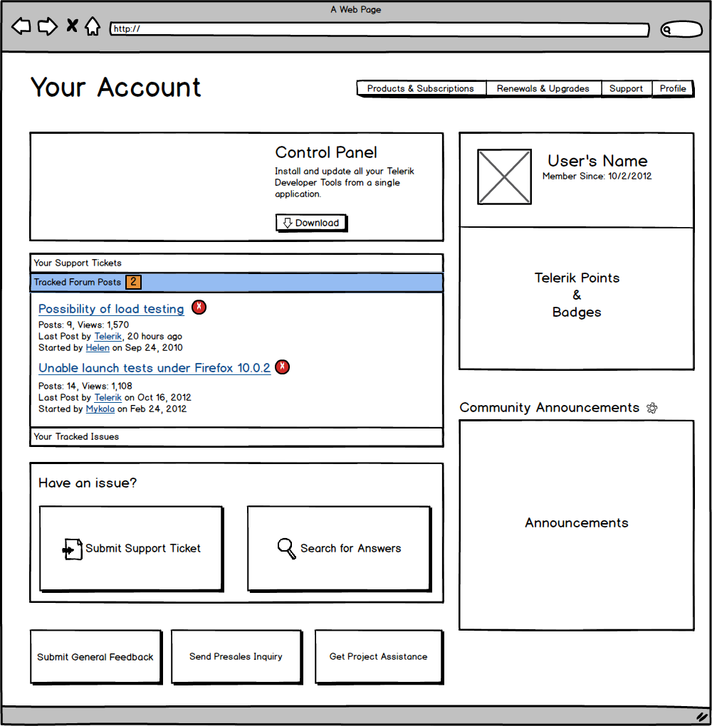 Mockup of updated account page