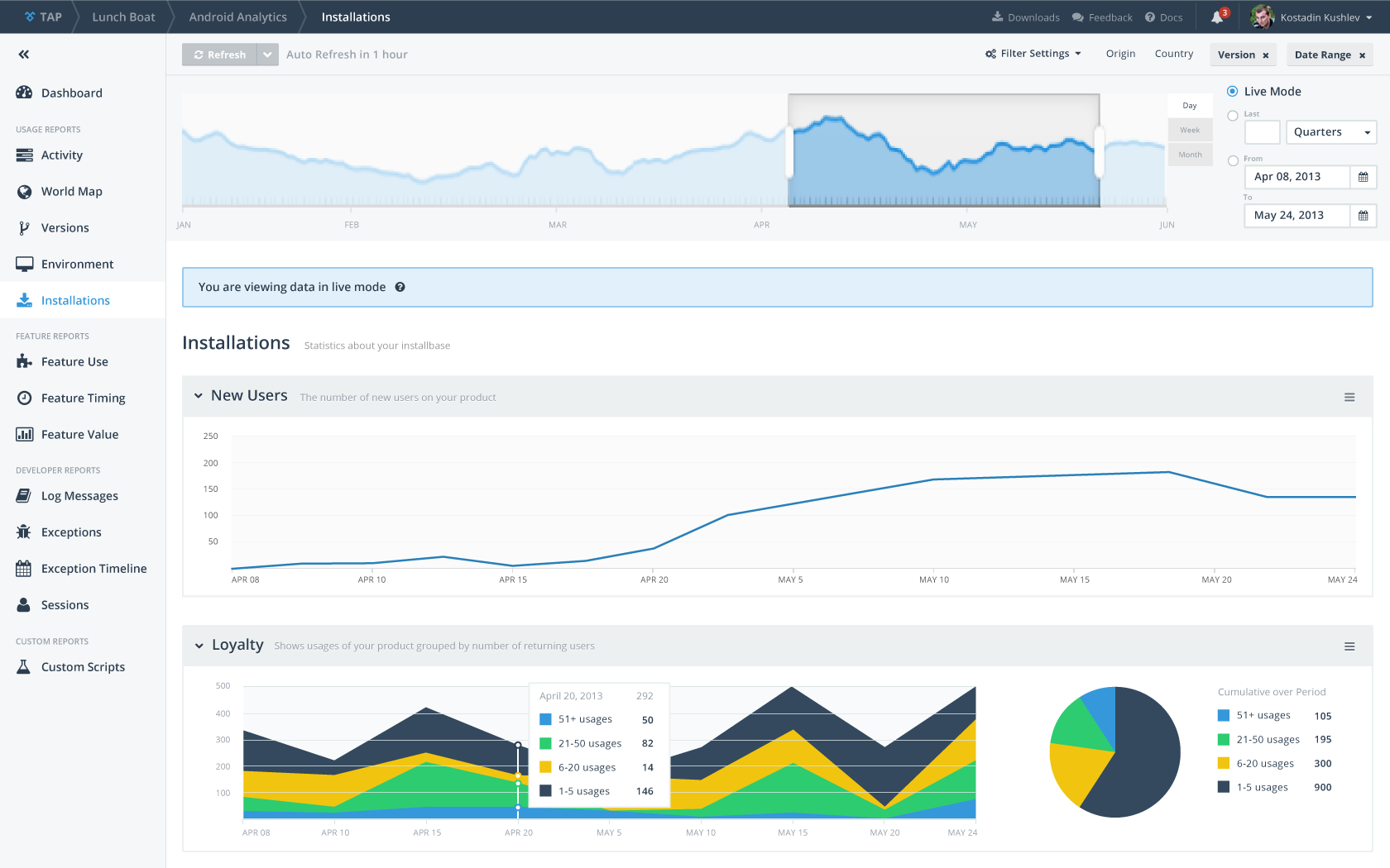 Final rendering of redesigned installations dashboard